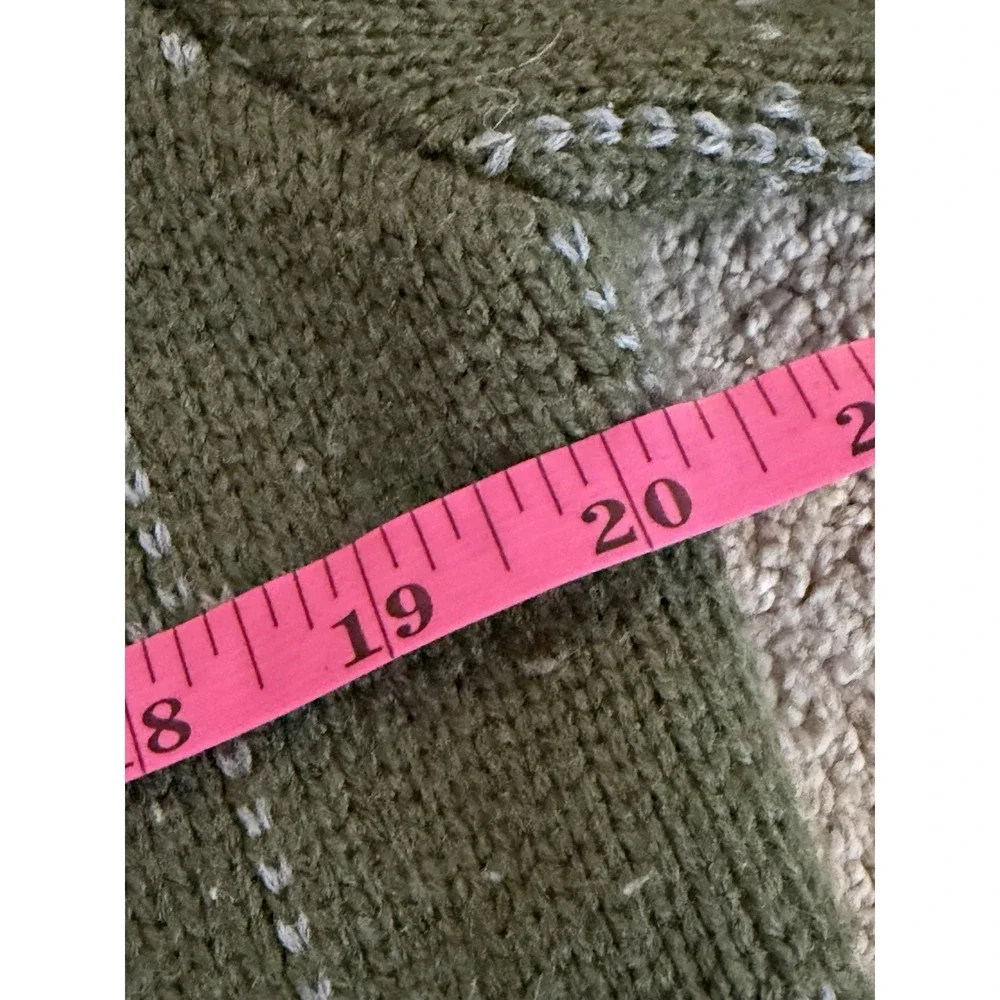 Olive Green Grid Cardigan Duster Minimal Cozy‎ Sweater M
